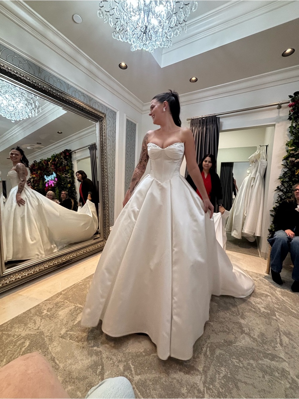 Strapless Satin Ball Gown Wedding Dress in Ivory